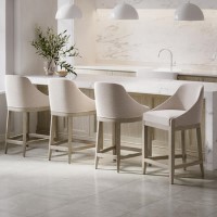 Set of 4 Beige Textured Upholstered Kitchen Stools With Back  - Etta Set of 4 Beige Textured Upholstered Kitchen Stools With Back  - Etta