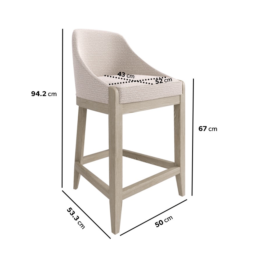 ALMOST PERFECT - Beige Textured Upholstered Kitchen Stool With Back - Etta