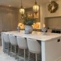 Set of 4 Beige Textured Upholstered Kitchen Stools With Back  - Etta