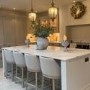 Set of 4 Beige Textured Upholstered Kitchen Stools With Back  - Etta