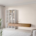 BUN/EVE001/93240 Dark Oak and White Gloss Wall Hung Bookcase with Open Shelving and Drawers - Everett