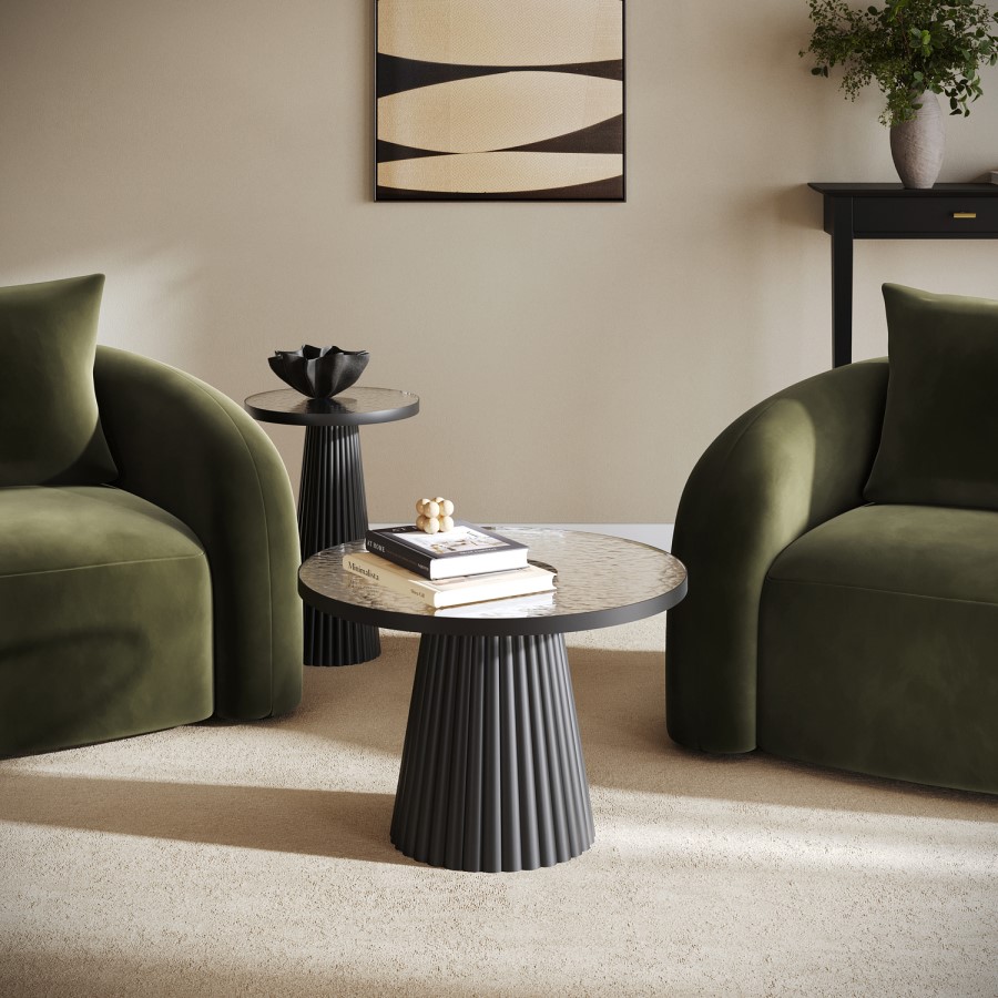 Small Black Round Cast Glass Coffee Table - Evie - Furniture123