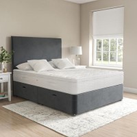 Grey Velvet Double Divan Ottoman Bed with Plain Headboard - Langston