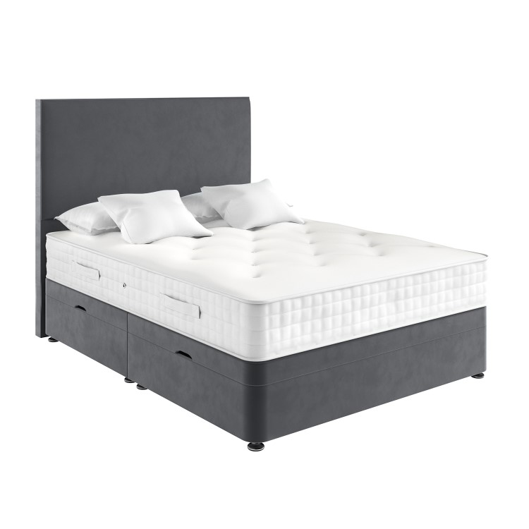 Grey Velvet Double Divan Ottoman Bed with Plain Headboard - Langston