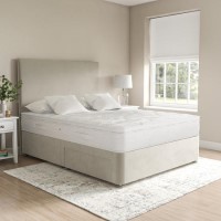 Beige Velvet Double Divan Bed with 2 Drawers and Plain Headboard - Langston Beige Velvet Double Divan Bed with 2 Drawers and Plain Headboard - Langston