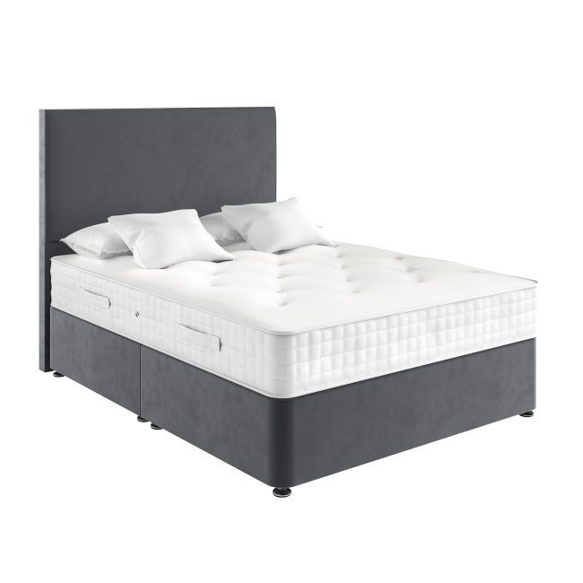 Grey Velvet King Size Divan Bed with Plain Headboard - Langston