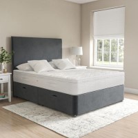 Grey Velvet King Size Divan Ottoman Bed with Plain Headboard - Langston Grey Velvet King Size Divan Ottoman Bed with Plain Headboard - Langston