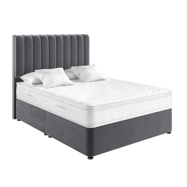 Grey Velvet Single Divan Bed with Vertical Stripe Headboard - Langston