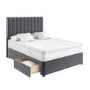 Grey Velvet Small Double Divan Bed with 2 Drawers and Vertical Stripe Headboard - Langston
