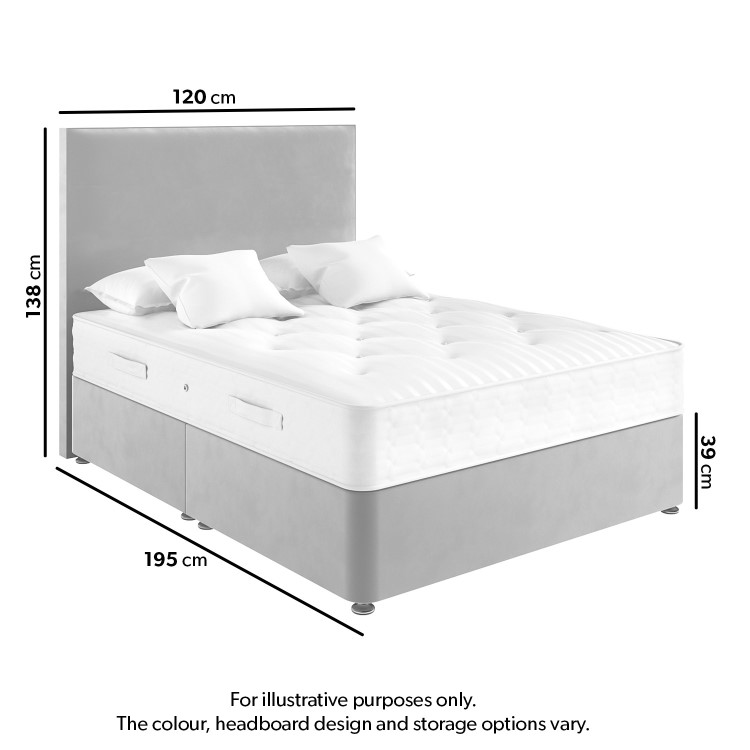 Grey Velvet Small Double Divan Bed with 2 Drawers and Vertical Stripe Headboard - Langston