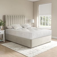 Beige Velvet Double Divan Bed with 2 Drawers and Vertical Stripe Headboard - Langston Beige Velvet Double Divan Bed with 2 Drawers and Vertical Stripe Headboard - Langston