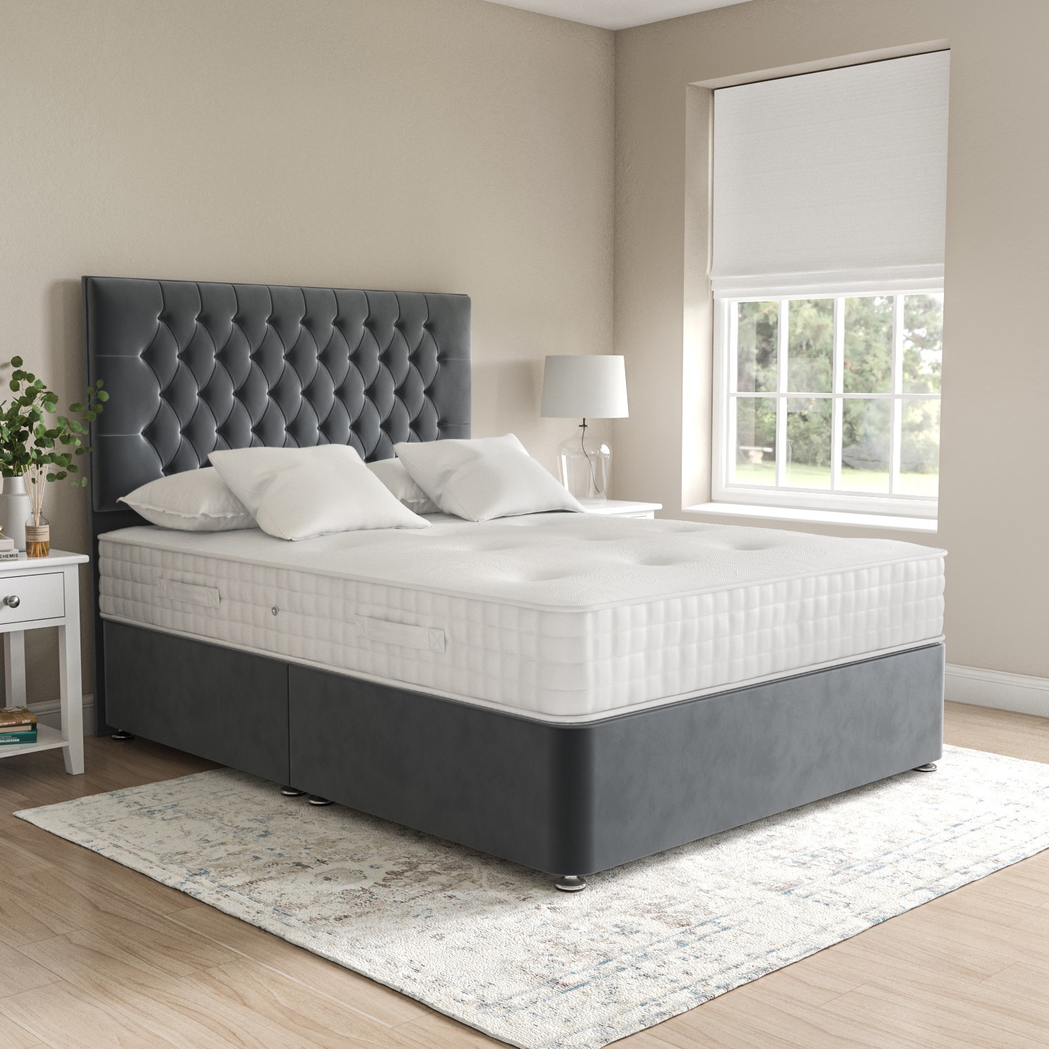 Grey Velvet Single Divan Bed With Chesterfield Headboard Langston grey-velvet-single-divan-bed-with-chesterfield-headboard-langston