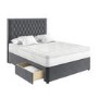 Grey Velvet Small Double Divan Bed with 2 Drawers and Chesterfield Headboard - Langston