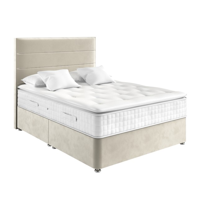 Beige Velvet Single Divan Bed with Horizontal Stripe Headboard - Langston