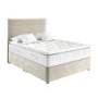 Beige Velvet Small Double Divan Bed with Horizontal Stripe Headboard - Langston