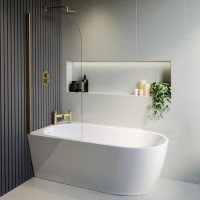Freestanding Shower Bath Single Ended Left Hand Corner & Brushed Brass Screen 1650 x780 mm - Faro