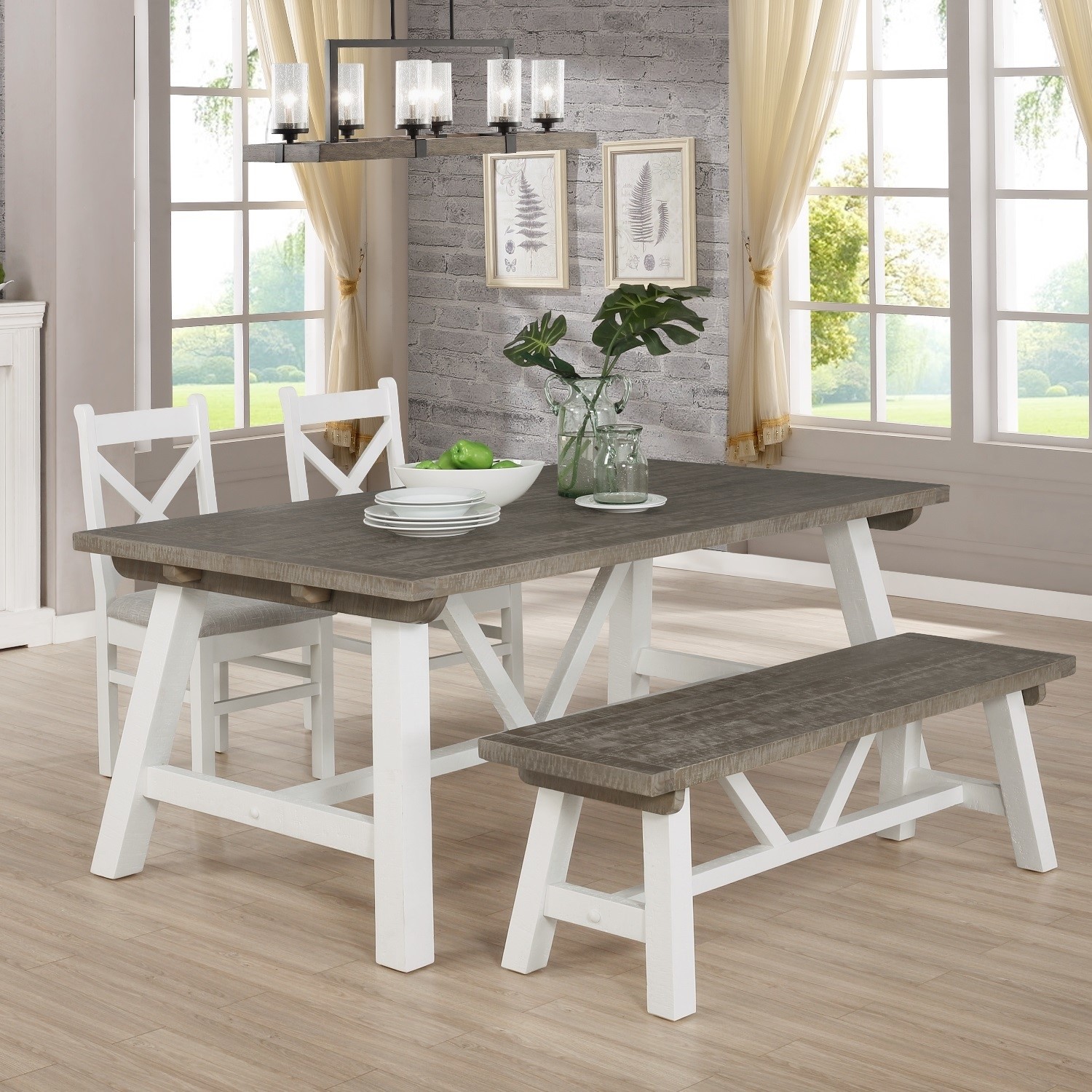 Extendable Wood Dining Table In White, Grey Wash Wood Dining Chairs