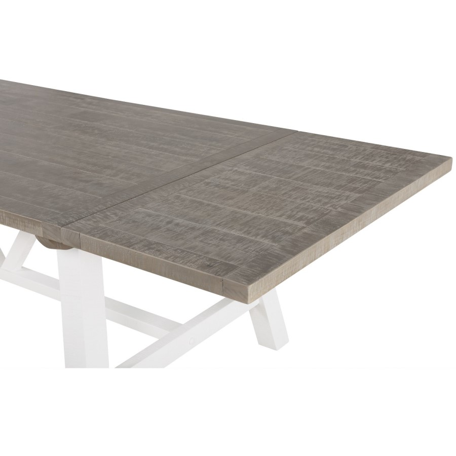 Extendable Wood Dining Table in White & Grey Wash with 4 Chairs & 1 Bench - Fawsley