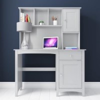 Fenton 1 Drawer 1 Door Desk in Light Grey with Hutch
