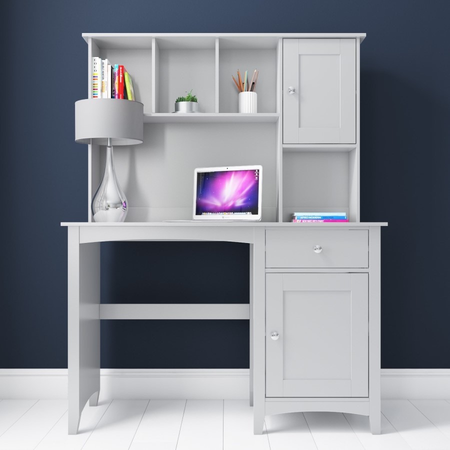 Fenton 1 Drawer 1 Door Desk in Light Grey with Hutch