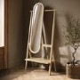 Light Wood Freestanding Full-Length Hall Mirror with Hanging Rail and Shelf - Figo 