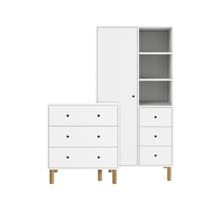 Kids White Chest of Drawers and Wardrobe Set - Juni 