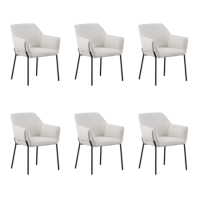 Set of 6 Cream Fabric Dining Chairs with Folding Arm Detail - Fiona