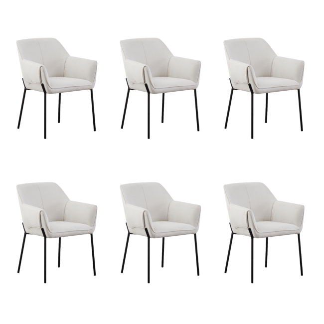 Set of 6 Cream Fabric Dining Chairs with Folding Arm Detail - Fiona