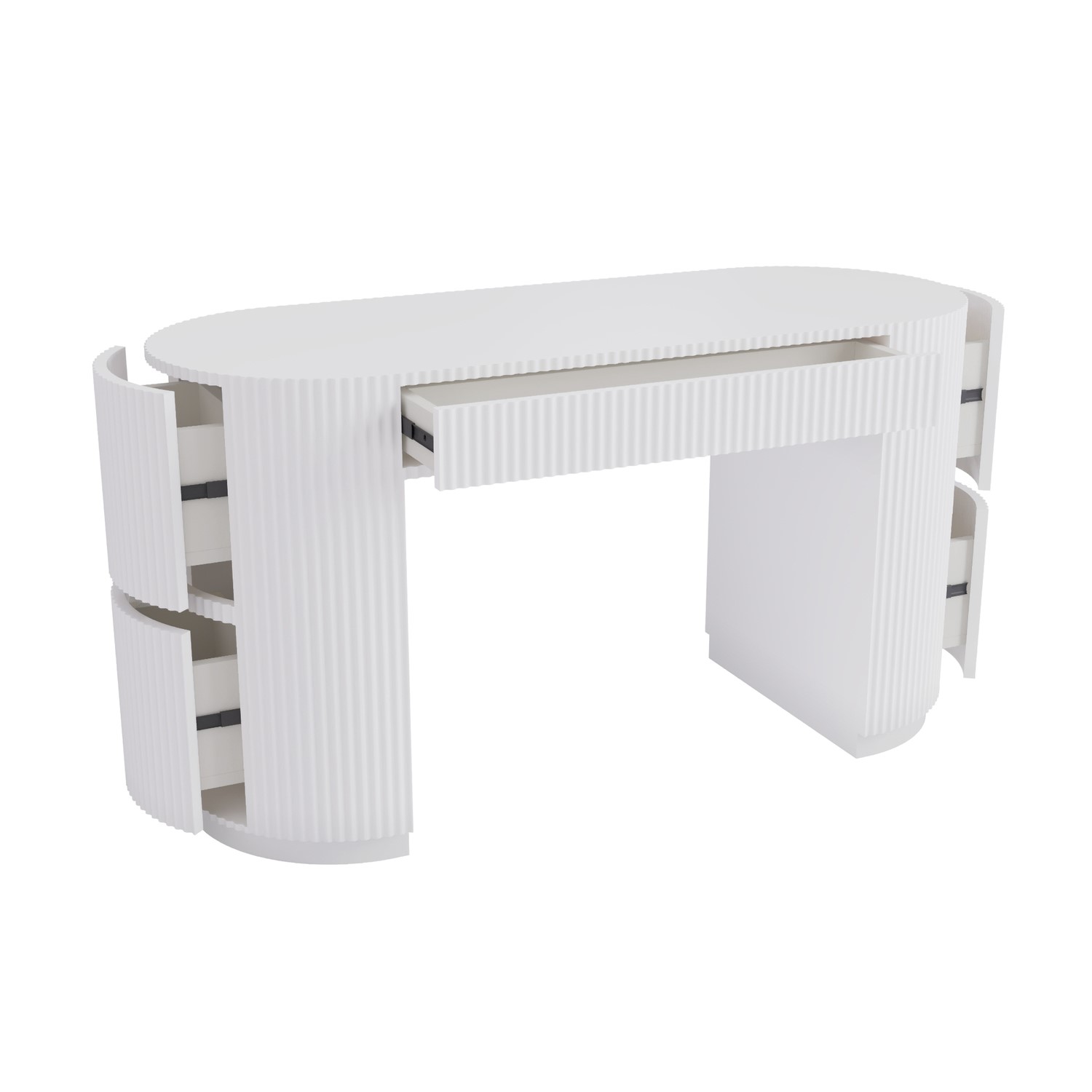 White Ribbed Desk White Ribbed Office Desk and File Cabinet Set - Finn - Furniture123