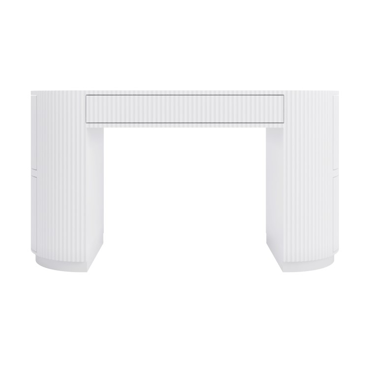 White Ribbed Office Desk and File Cabinet Set - Finn