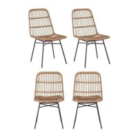 Set of 4 Brown Rattan Dining Chairs with Black Legs - Fion