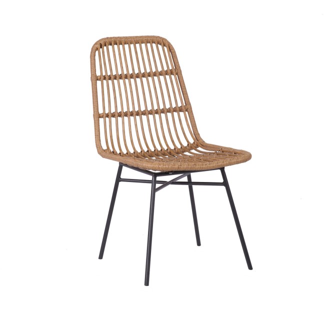 Set of 2 Brown Rattan Dining Chairs with Black Legs - Fion