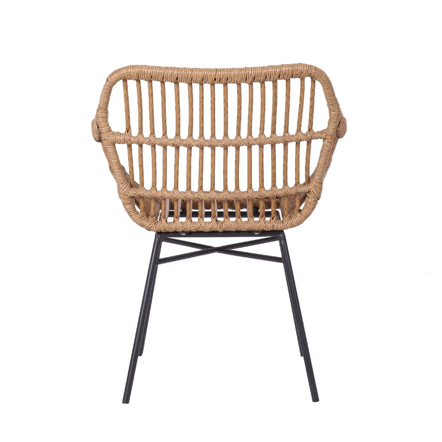 Set of 2 Brown Rattan Effect Dining Armchairs with Black Legs - Fion