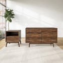 BUN/FNS002/87476 Walnut Bedside Table and Wide Chest of Drawers Set - Frances