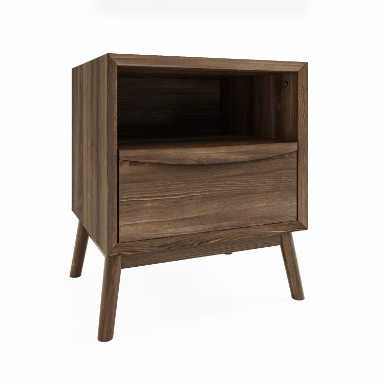 Walnut Bedside Table and Tall Chest of Drawers Set - Frances