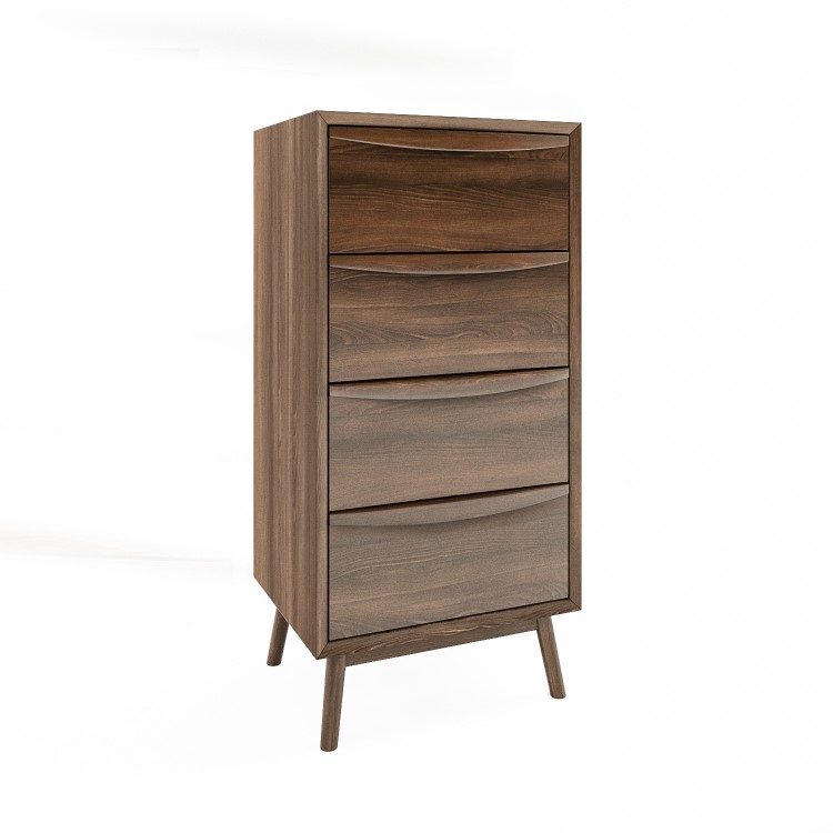 Walnut Bedside Table and Tall Chest of Drawers Set - Frances