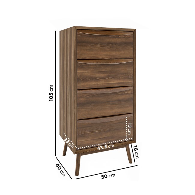 Walnut Bedside Table and Tall Chest of Drawers Set - Frances