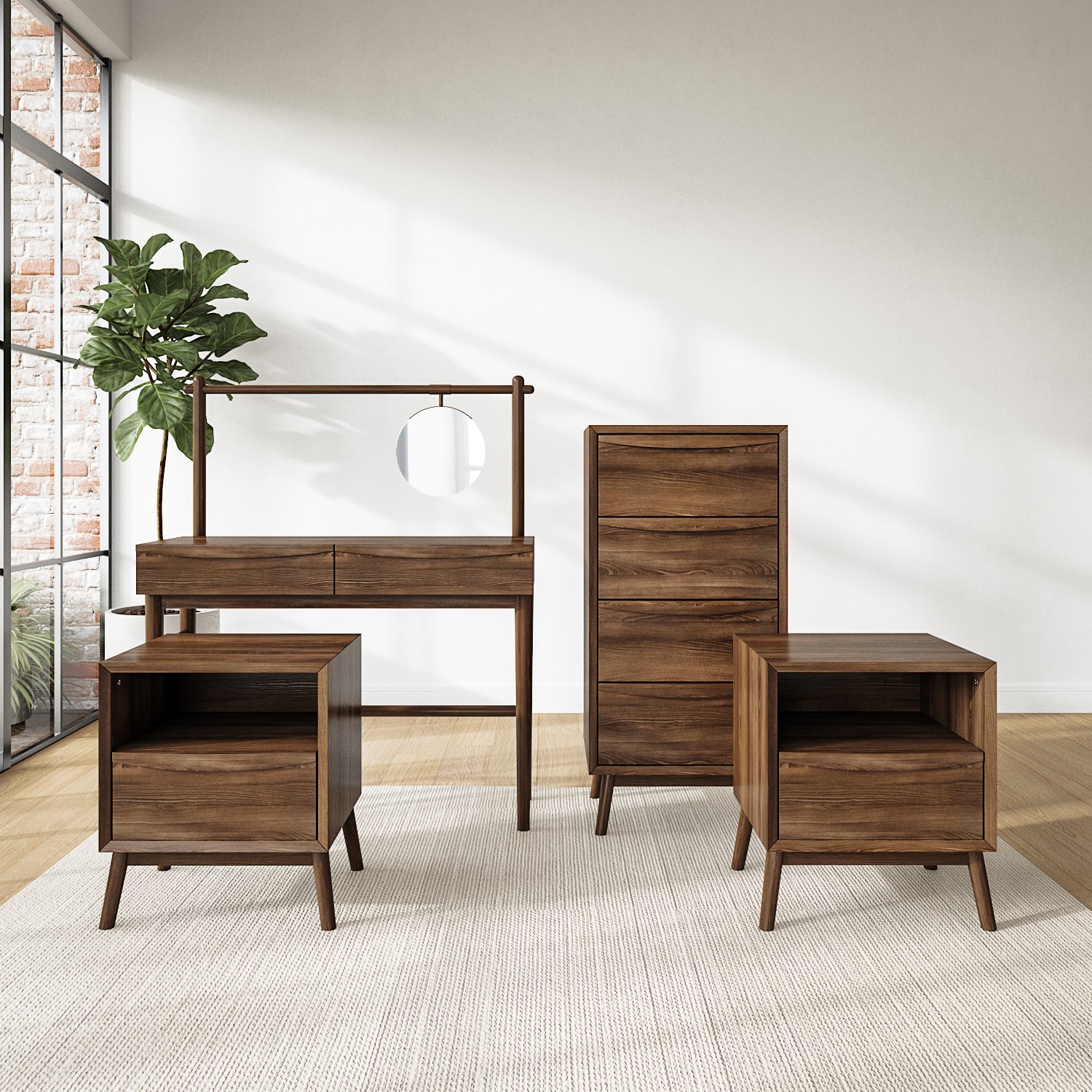 Photo of Walnut 4 piece bedroom furniture set with dressing table - frances