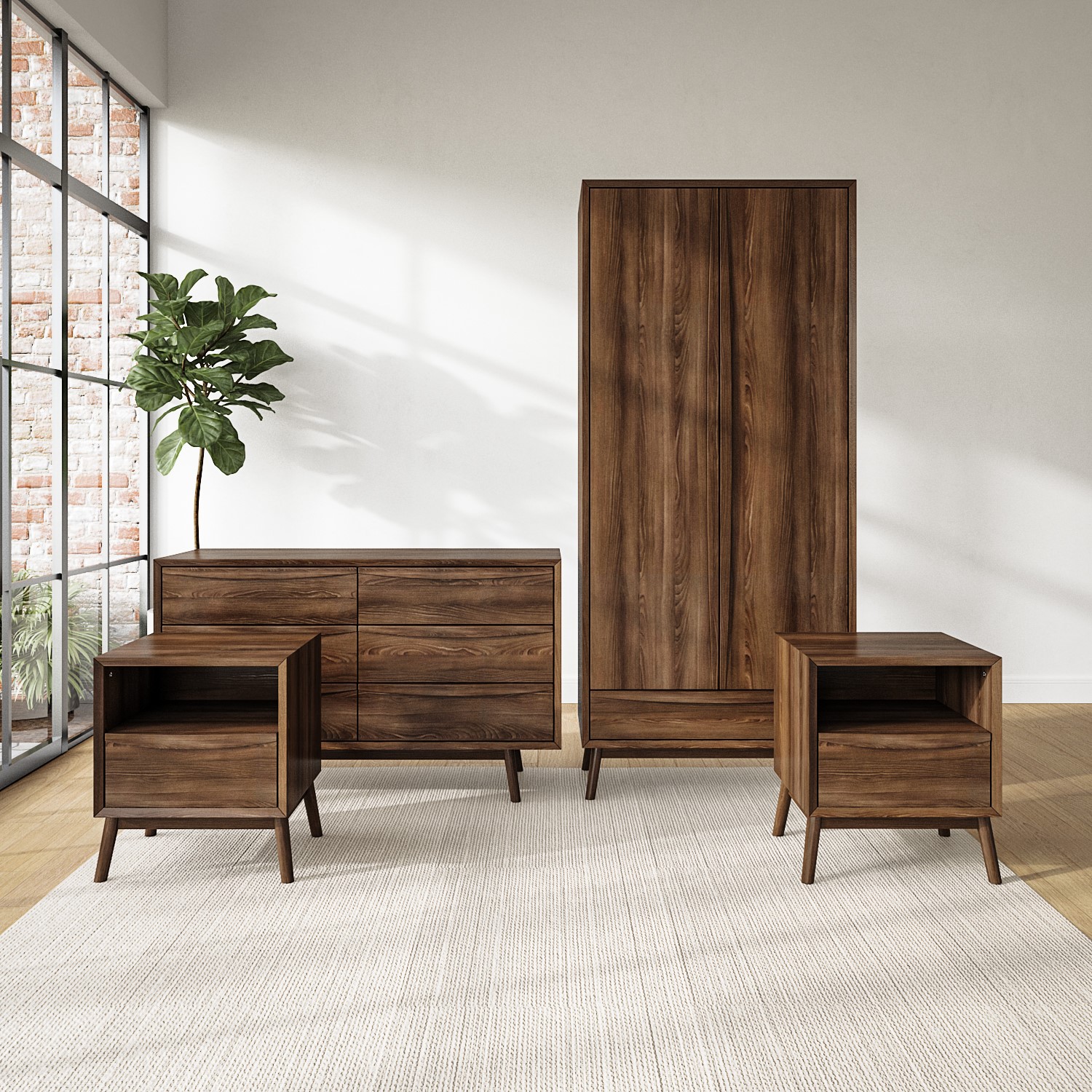 Walnut 4 Piece Bedroom Furniture Set - Frances - Furniture123