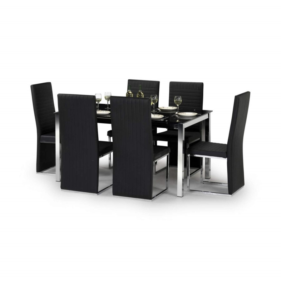 Julian Bowen Tempo Modern Rectangle Dining Table with Black Glass Top - Seats 4-6
