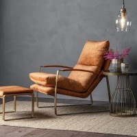 Tan Leather Accent Chair with Gold Frame - Fabien Gallery
