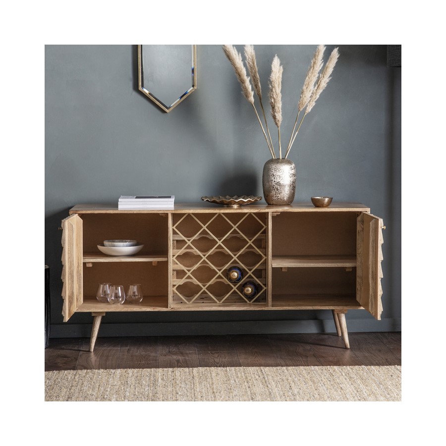 Gallery Solid Wood Drinks Cupboard with Wine Rack & Storage - Tuscany Range