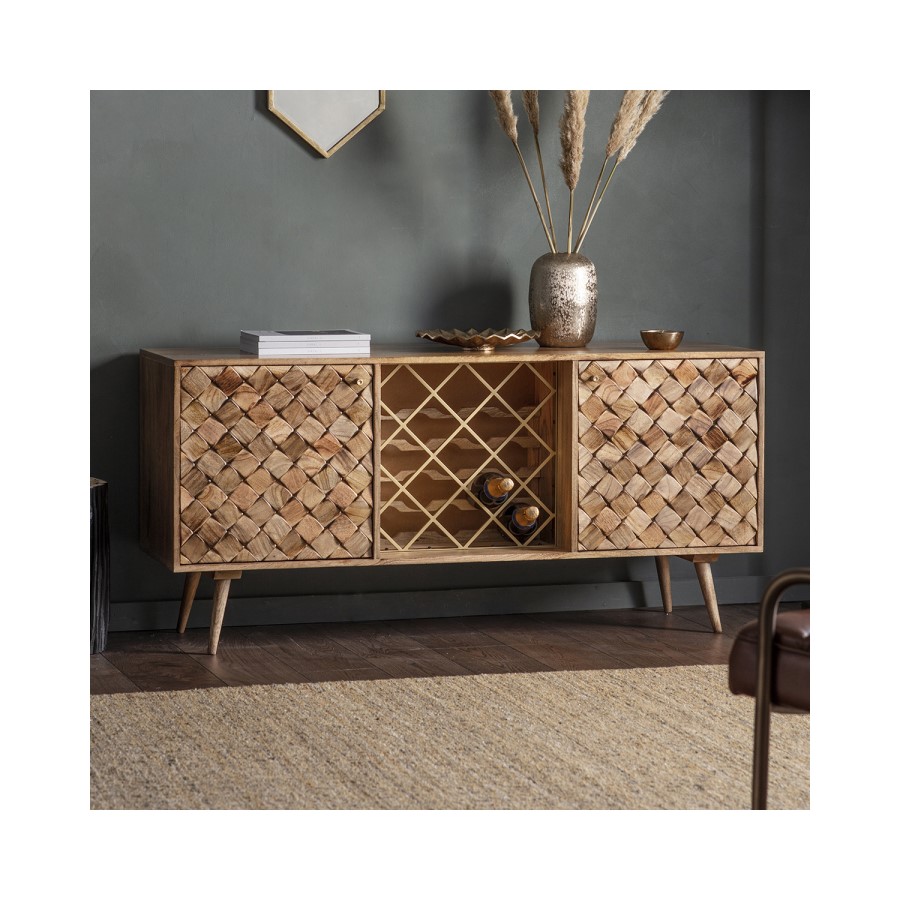 Gallery Solid Wood Drinks Cupboard with Wine Rack & Storage - Tuscany Range