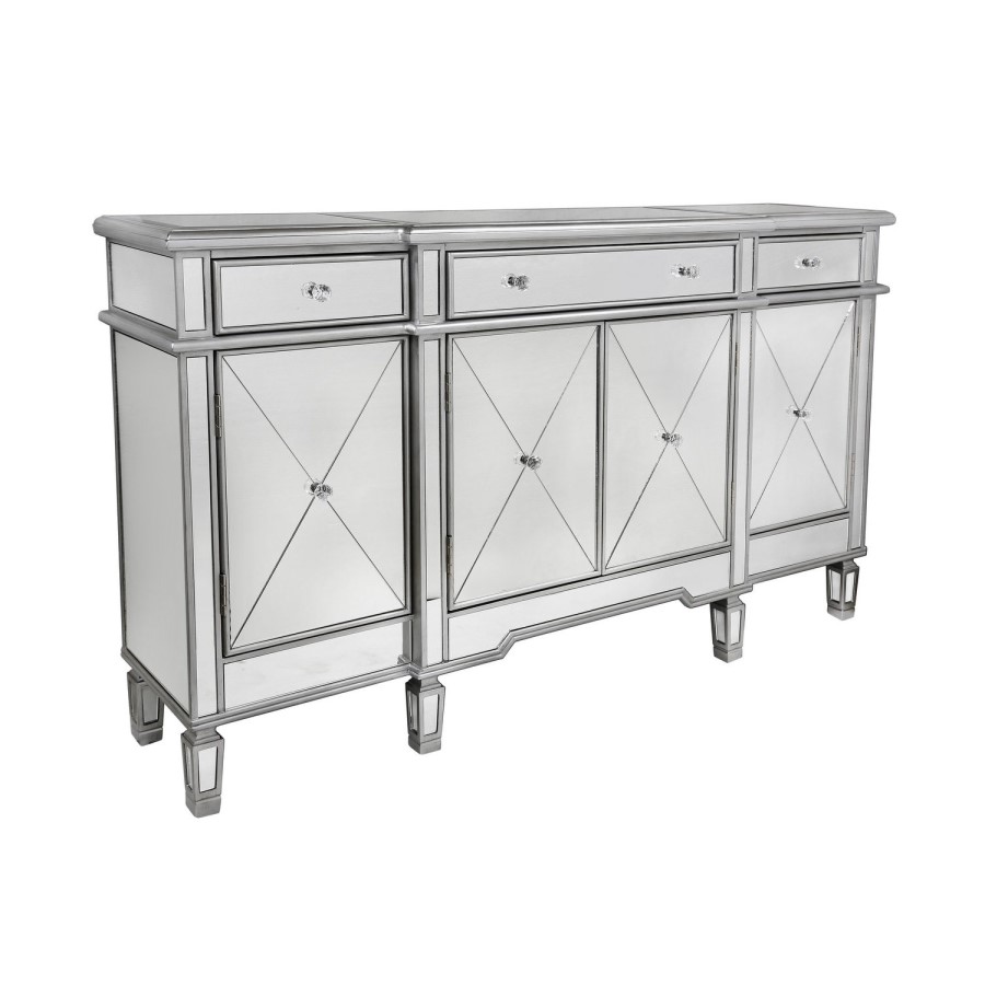 Aurora Boutique Mirrored TV Unit with Cupboards & Drawers & Crystal Handles - TV's up to 73"