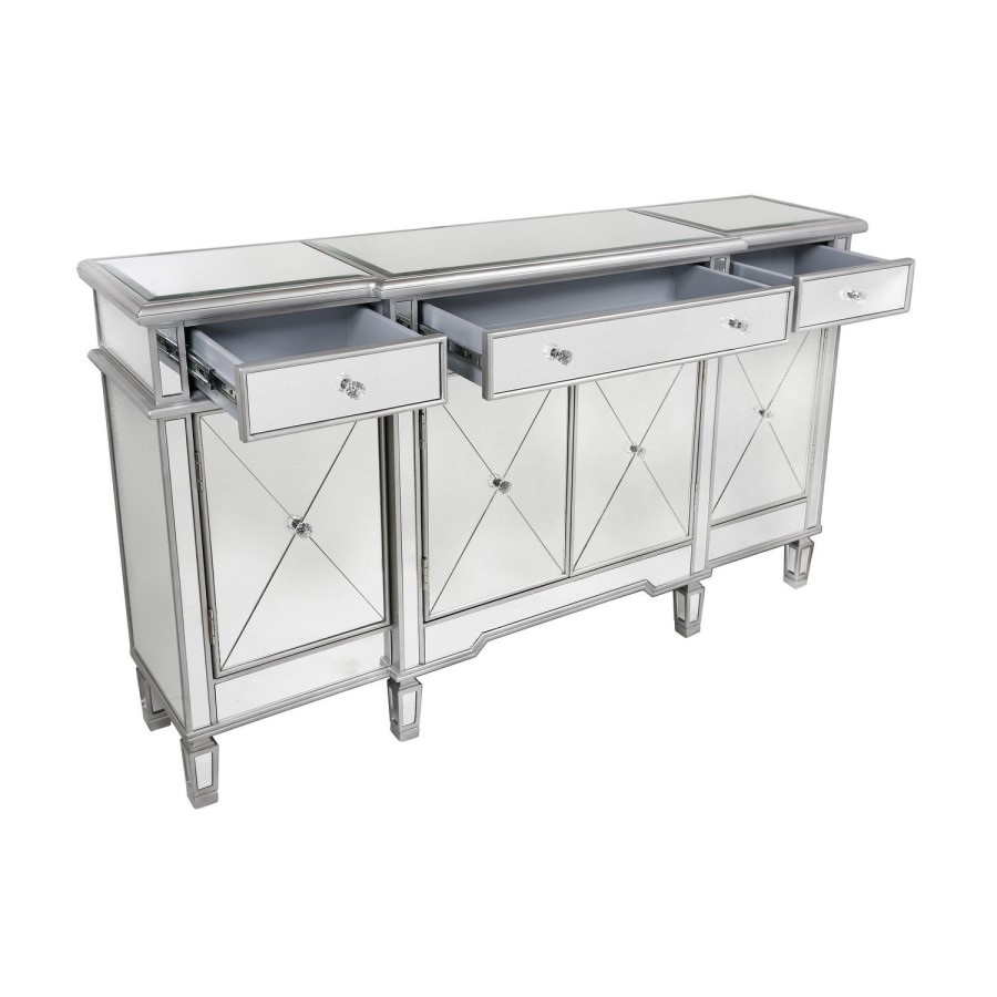 Aurora Boutique Mirrored TV Unit with Cupboards & Drawers & Crystal Handles - TV's up to 73"