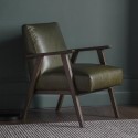 BUN/FOL101199/90568 Green Leather Accent Chair with Dark Wood Frame - Caspian House