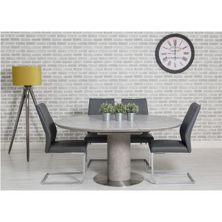 Extendable Concrete Round Dining Table, Round Dining Table Leather Chairs