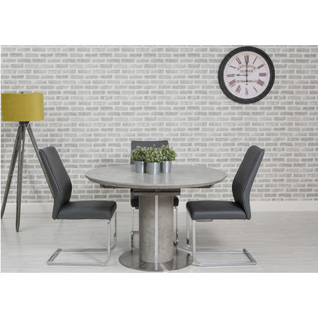 Extendable Concrete Round Dining Table & 4 Grey Faux Leather Chairs