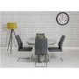 Extendable Concrete Round Dining Table & 4 Grey Faux Leather Chairs