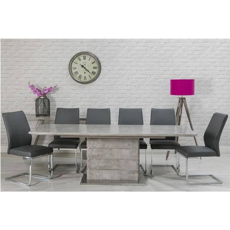Extendable Dining Table 6 Grey Faux, Dining Table And 6 Leather Chairs